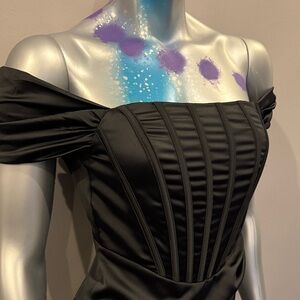 Black Asymmetrical Off-Shoulder Dress